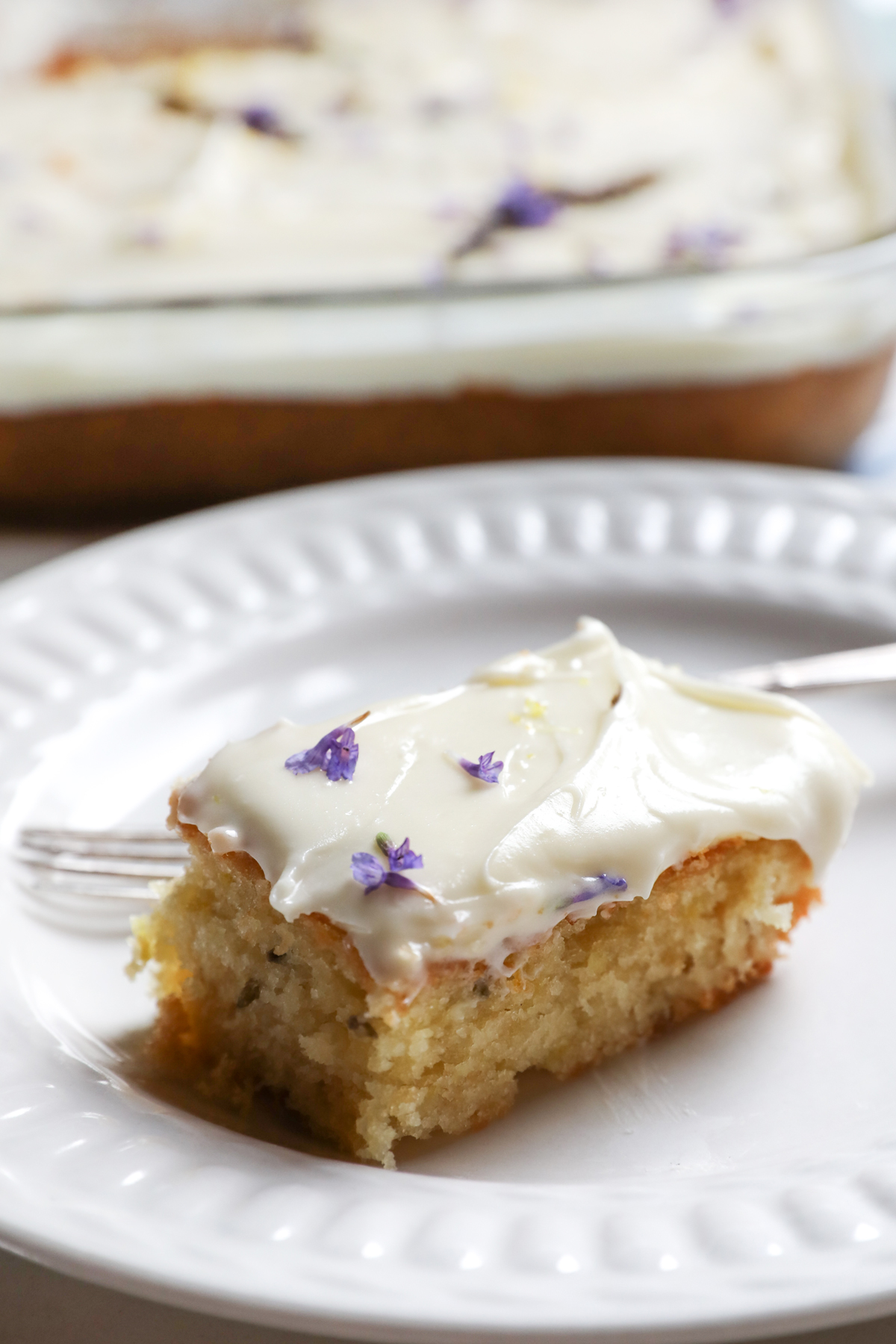 Lavender and Lemon Cake Slice with Cream Cheese Frosting