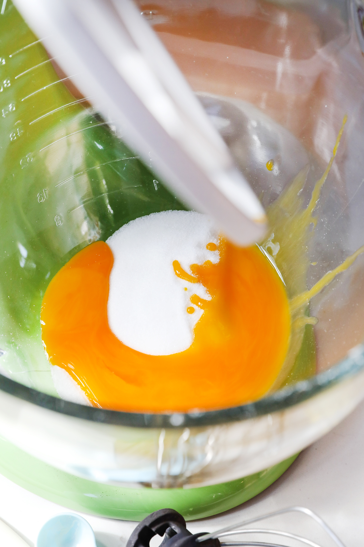 Egg yolks and sugar about to be mixed