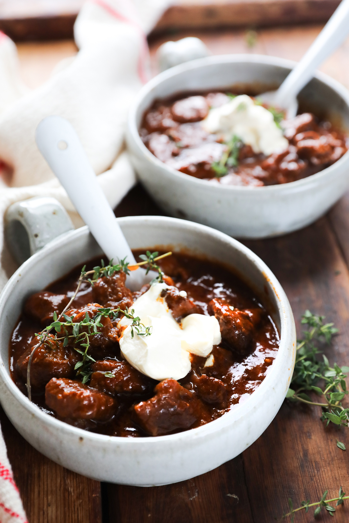 Hungarian Goulash in a Bowl with Sour Cream