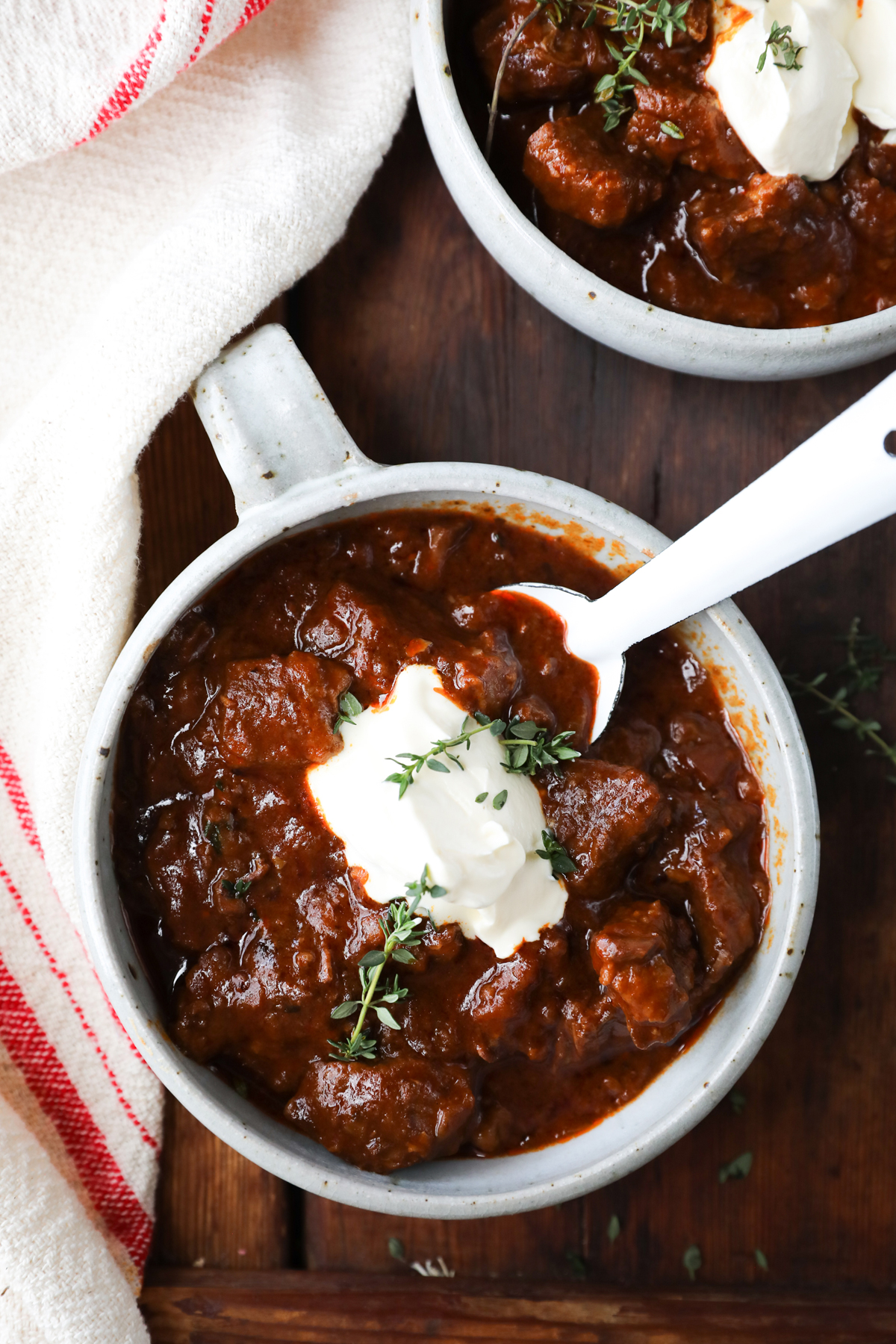 Hungarian Goulash in a Bowl with Sour Cream