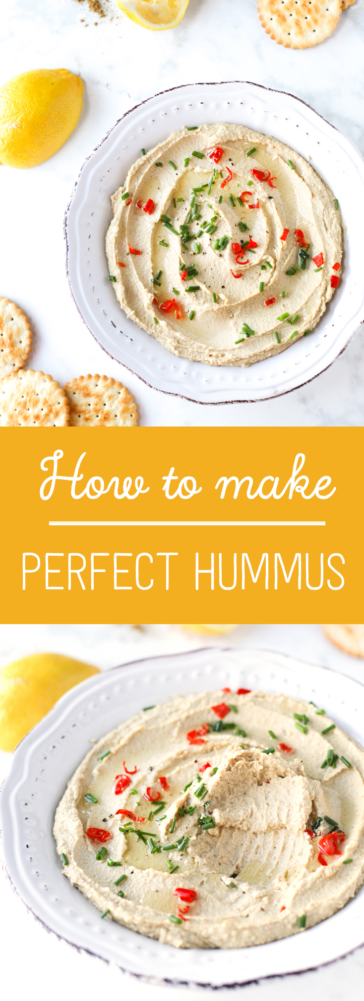 Hummus sprinkled with herbs and chilli served with crackers