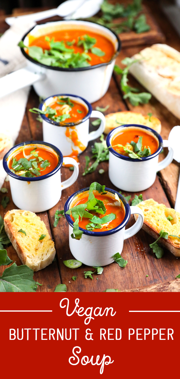 Roasted Butternut and Red Pepper Soup recipe - perfect vegan appetiser
